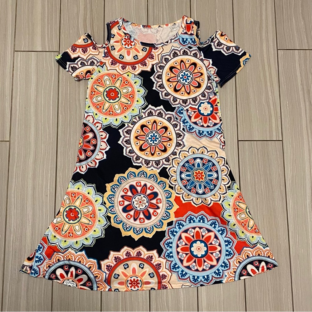 Dress, cold shoulder A-line swing dress, multi color